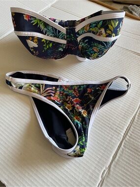 Freya Floral Strapless Bikini Set with White Trim
